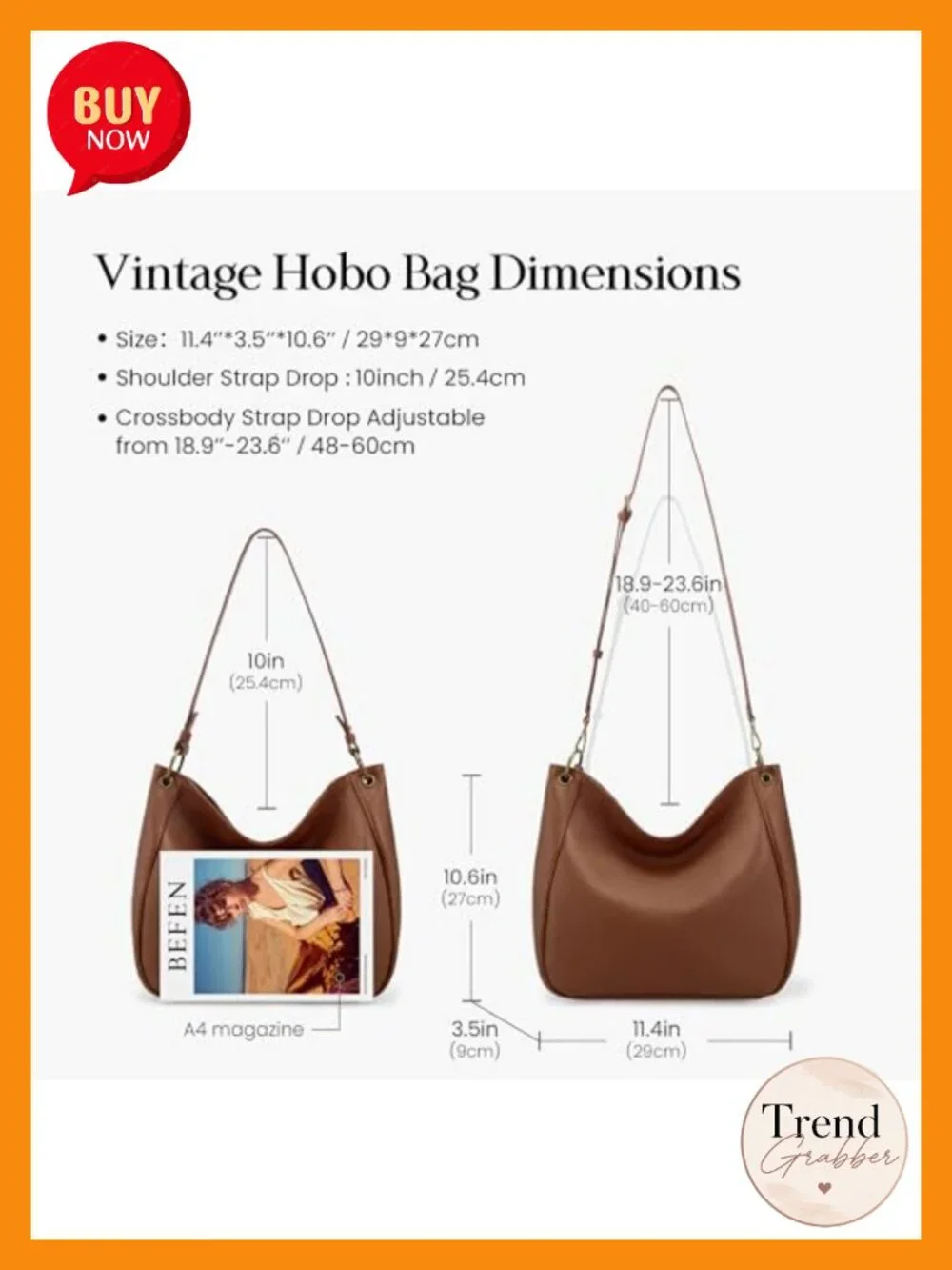 Genuine Leather Hobo Crossbody Bag with 2 Detachable Straps